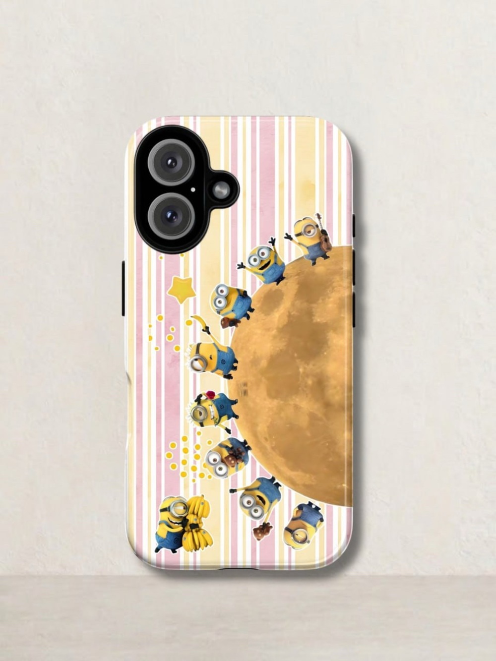 Cute Minions Moon Stripe Phone Case in Pink & Yellow